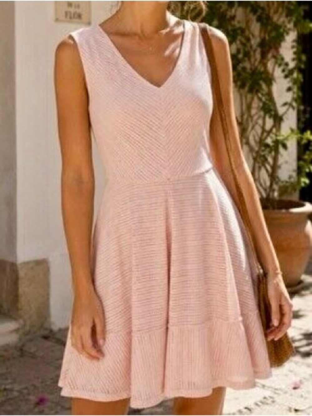 BAR III Mesh Pale Pink V-Neck Fit-and-Flare Mini Dress